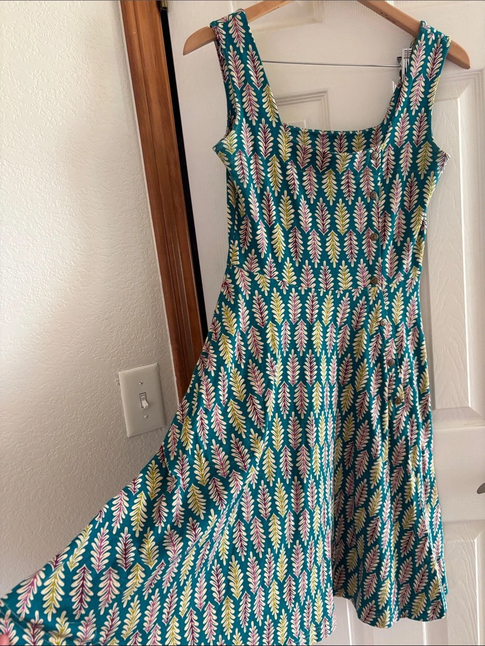 Effie's Heart Teal Floral-Print Square Neck Midi Dress - Picture 1 of 4